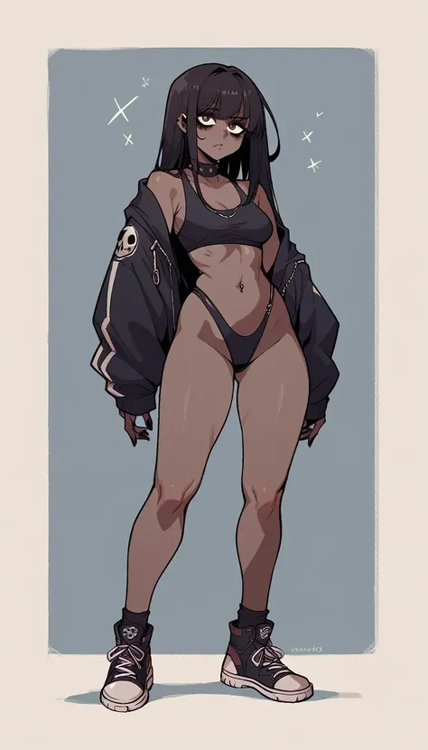 goth noir (nod)  wearing a black swimsuit black skin full body