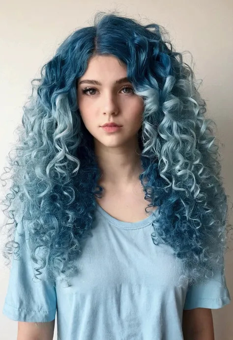 Beautiful 20yr Caucasian,  very puffy curly blue hair,  bl