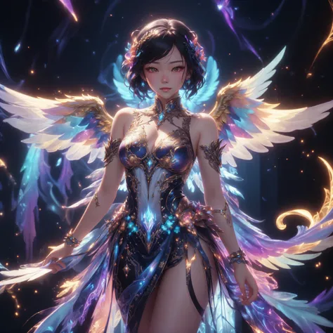 A woman with wings and a body full of gold, Fantasy art style, By Yang J, Ethereal wings, High quality 8K detailed artwork., Like a mysterious Valkyrie, digital fantasy art ), angel on the star, Intricate, elegant cgi anime style., Ethereal fantasy, 2. 5d ...