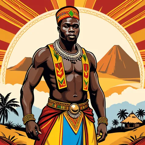 man in congo folk outfit, vector graphics, strong contours
