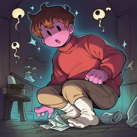 PDXL, score_9_Excellent, score_8_Excellent, score_7_Excellent, Highest quality, masterpiece, sauce_anime, Dark Background, indoor, Dim lighting, Old house, night, Detailed Background, Break 1 Boy, alone, Bobby_(/Noil/), Dot Eye, Ghost, Ghost boy, Brown Hai...