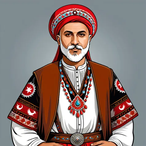 man in turkey folk outfit, vector graphics, strong contours
