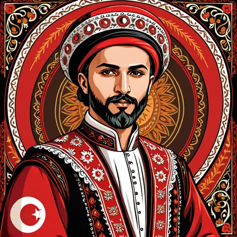 man in turkey folk outfit, vector graphics, strong contours
