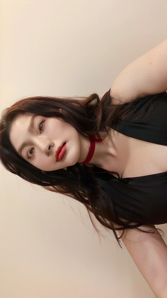 there is a woman with a red tie around her neck, 18 years old, 2 4 year old female model, thick Red lips, sexy Red lips, thick lips, profile image, 22 years old, charli bowater, violet myers, 21 years old, small and thick Red lips, Red lips, Ayahausca, 1 8...