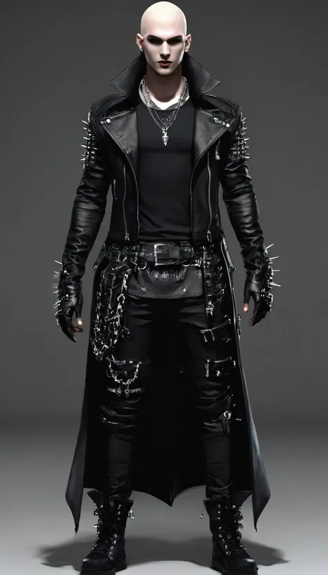 create a full body  punk male character and vampire clan clothing items in modern times and create modern cyberpunk fashion. fro...