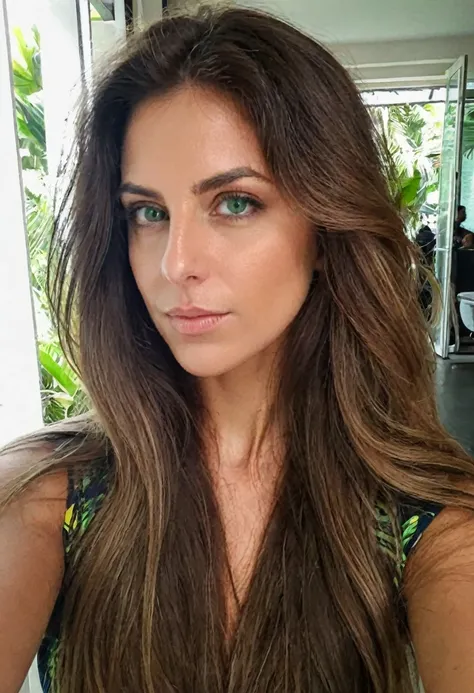 a one woman, long big hair, brazilian, 30years, extremely powerful and elegant. ((social clothes)) , (selfie shot), (chief direc...