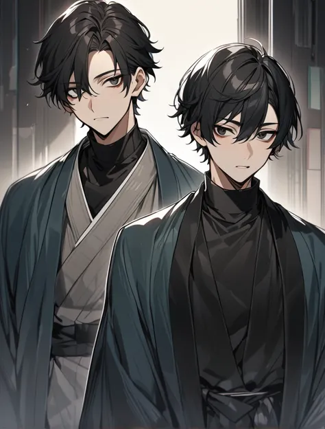 (black_hair), (short_hair), (deep_black_eyes), (Handsome), (Attractive), (male), (black_colored_Haori), (detailed_Hair), (detailed), (detailed_mouth), (Teenager), (dark_under_eyes), (no_outer_kimono)