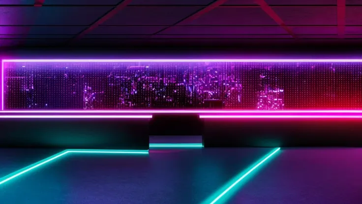 illustration of a large bar with lots of pink lights, dance stage，大型nightclub dancing inspired, ibiza nightclub dancing inspired...