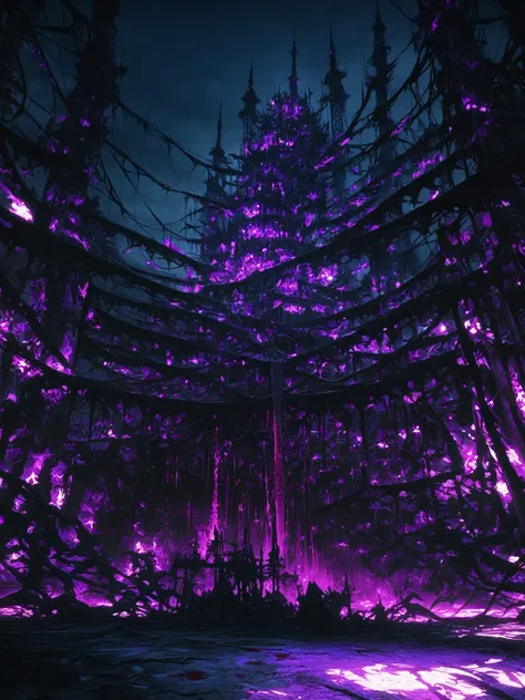 (masterpiece), (ultra detailed), (nightmare), (UHD, HDR), (8k), (highres:1.2), (intricate and beautiful:1.2), (dramatic lighting:1.2)

Tower of nightmare - With blood-red and purple details, A clean black lawn in the background