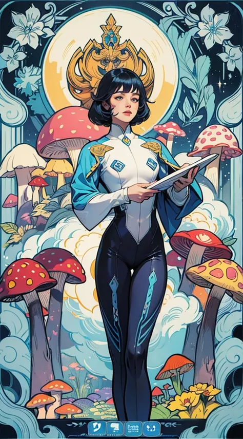 bodysuit 1960’s jugendstil psychedelic marblng pattern fantasy artwork by Gray Morrow and darren grealish (mushrooms, botanics)