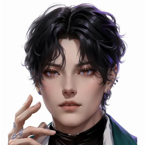 there is a woman with a piercing on her neck and a ring on her finger, inspired by Yanjun Cheng, gentle androgynous prince, androgynous face, beautiful androgynous prince, detailed character portrait, attractive androgynous humanoid, Cai Xukun, Sakimichan ...