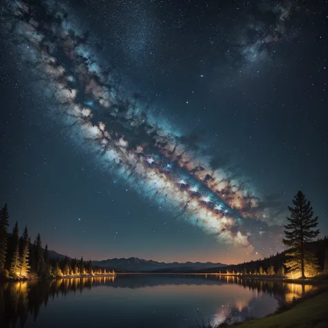 Lake at night with stars