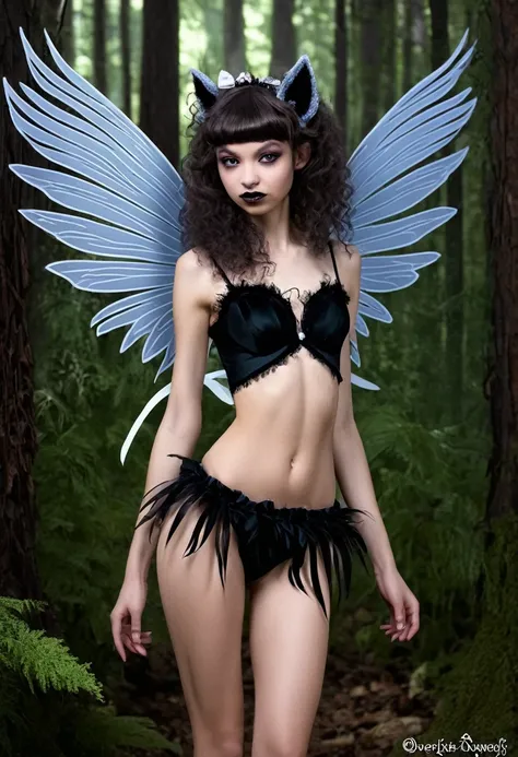 poodle werewolf girl in a forest skinny fairy wings