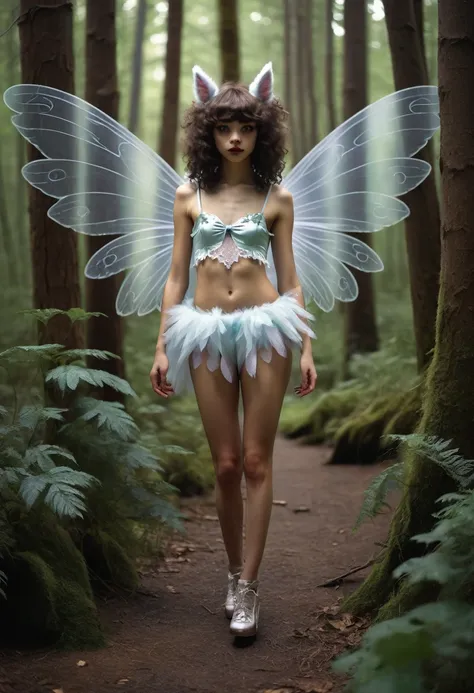 poodle werewolf girl in a forest skinny fairy wings