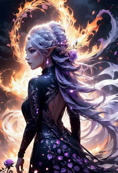 Arafed, Dark fantasy art, fantasy art, goth art, a picture of a tattoo on the back of a female elf, a glowing tattoo of a ((white rose: 1.3)) on the elfs back, the ((rose tattoo)) is vivid, intricate detailed coming to life from the ink to real life, Glowi...