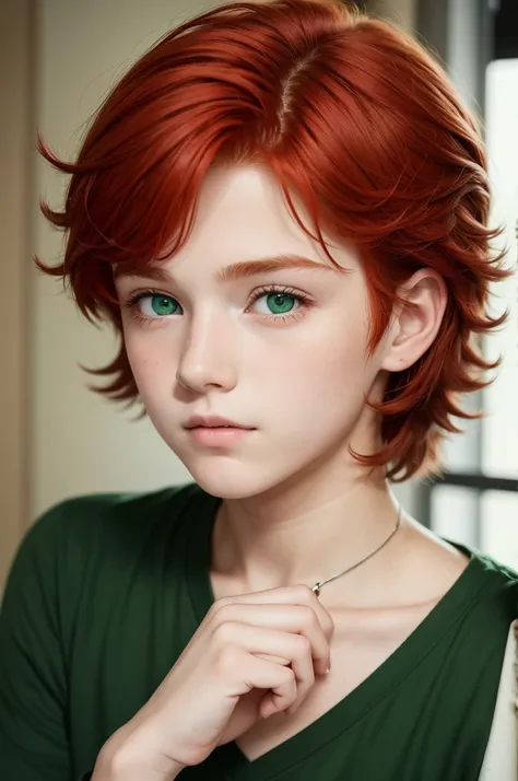 15 year old red-haired boy with green eyes