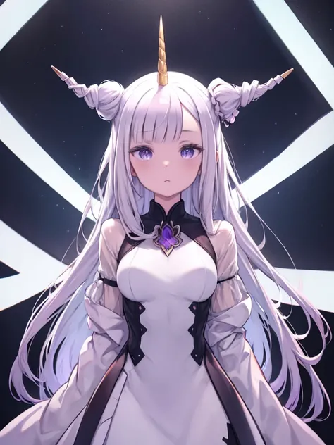 Unicorn anthropomorphic female high definition white hair purple eyes