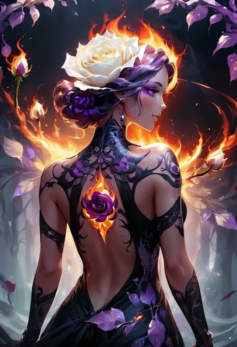 arafed, dark fantasy art, fantasy art, goth art, a picture of a tattoo on the back of a female elf, a glowing tattoo of a ((whit...