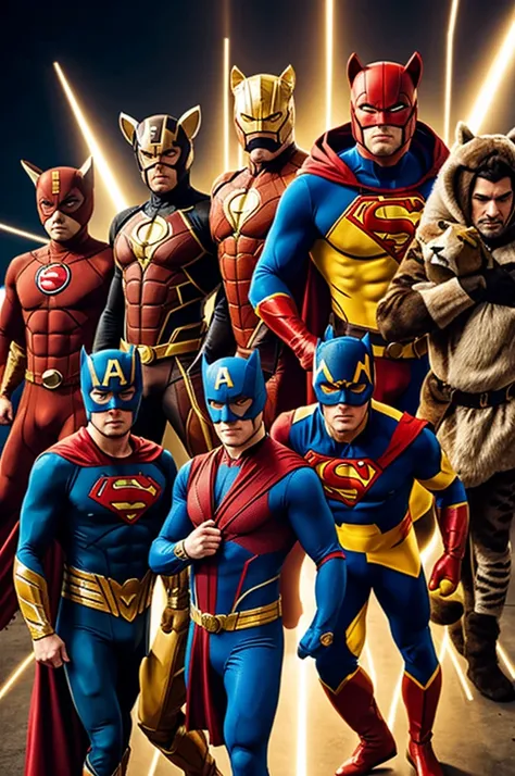 A group of animal superheroes who have the costumes of famous superheroes 
