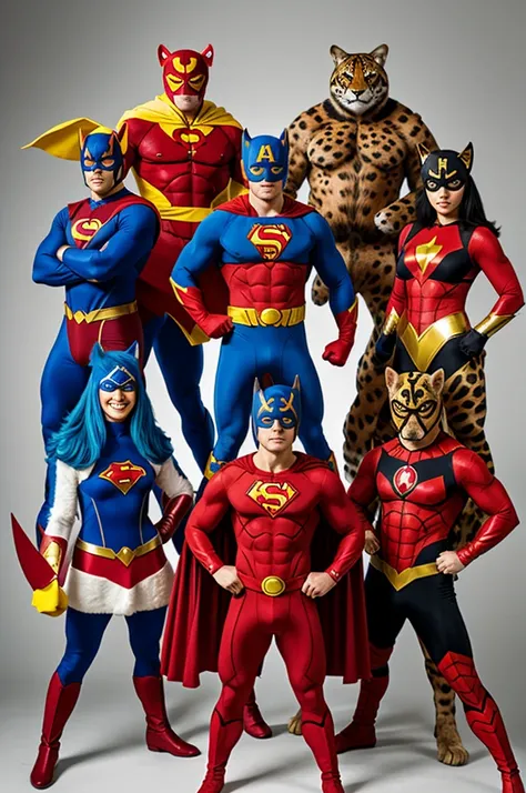 A group of animal superheroes who have the costumes of famous superheroes. Let their bodies be animal ones.