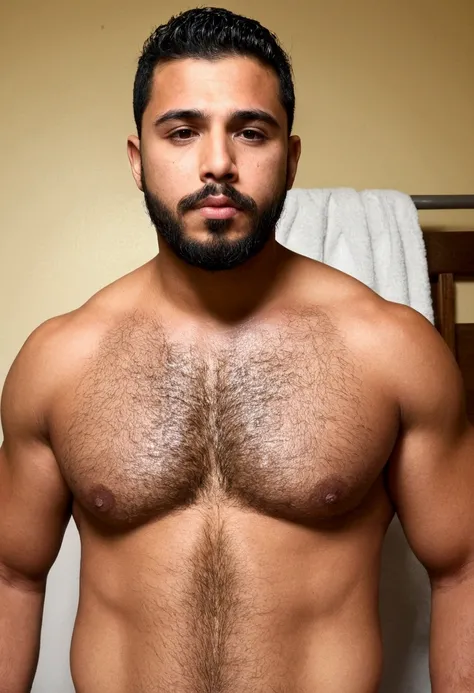 Latino man, young, short beard, bulk body, bear, big cock. Hot. Horny sexy. Cara de safado. Showing his dick. Hes sexual, and has oil over his body big dick showing, round gland