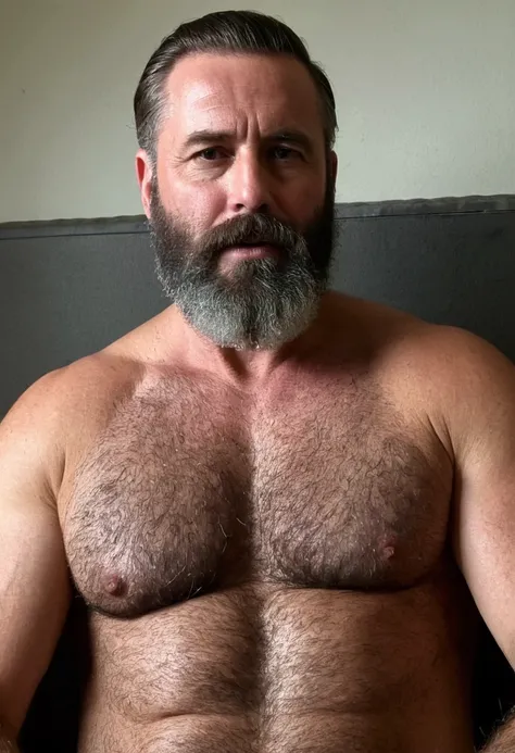 Sexy bearded daddy, big chests, masturbating. Jerk off, big dick, cumming