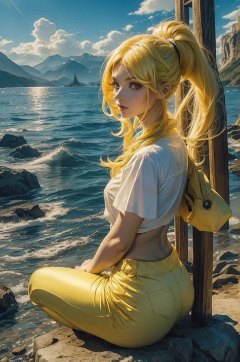 (master part, top-quality, best quality, offcial art, Beautiful and Aesthetic:1.2), (1girl), extremely detaild,Colouring,highest detailed,fisherman, light yellow hair