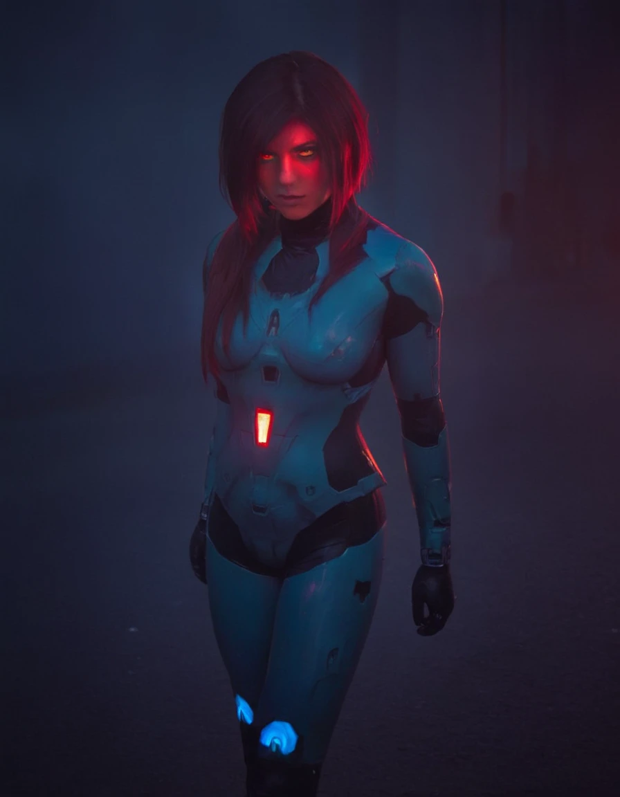 photograph CyborgCosplay, walking in the shadow, glowing eyes, red eyes, 50mm . cinematic 4k epic detailed 4k epic detailed photograph shot on kodak detailed cinematic hbo dark moody, 35mm photo, grainy, vignette, vintage, Kodachrome, Lomography, stained, ...