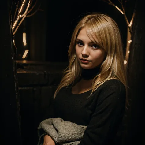 super cute blonde woman in a dark theme