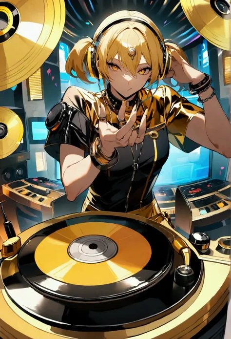 a disc jockey with golden vinyl record in his hands