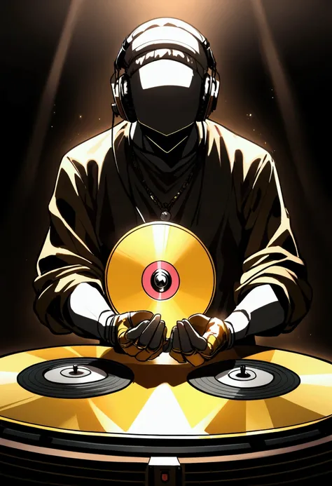 a disc jockey with golden vinyl record in his hands