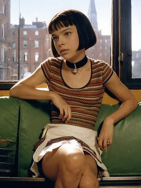 mathilda, there is a girl sitting on a window sill looking out, a picture by nan goldin, flickr, fantastic realism, amelie poula...