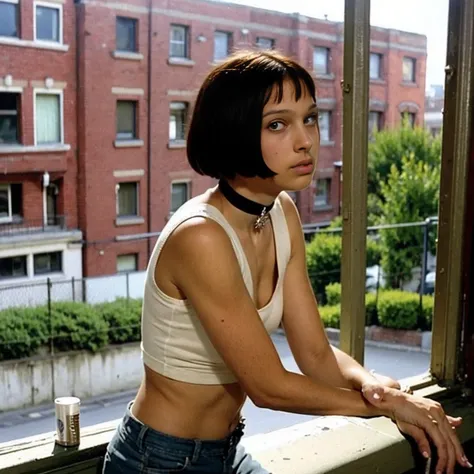 mathilda, there is a girl sitting on a window sill looking out, a picture by nan goldin, flickr, fantastic realism, aeon flux st...