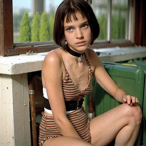 mathilda, there is a girl sitting on a window sill looking out, a picture by nan goldin, flickr, fantastic realism, aeon flux st...