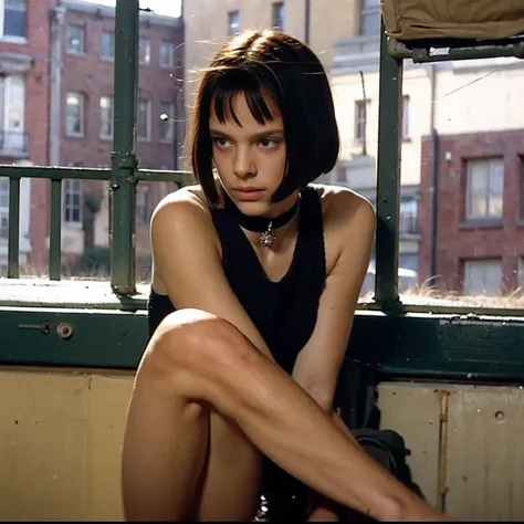 mathilda, there is a girl sitting on a window sill looking out, a picture by nan goldin, flickr, fantastic realism, aeon flux st...