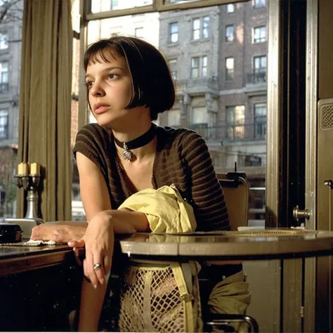 mathilda, there is a girl sitting on a window sill looking out, a picture by nan goldin, flickr, fantastic realism, aeon flux st...