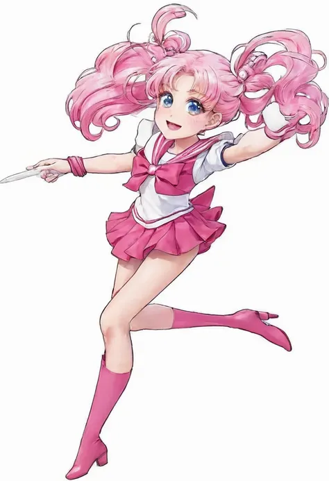 sailor girl in a pink dress and white top with a pink hair, sailor moon!!!!!!!!, the sailor moon. beautiful, pink iconic character, by Sailor Moon, sailor moon style, magical girl anime mahou shojo, inspired by Sailor Moon, pose(arms up + happy), style of ...