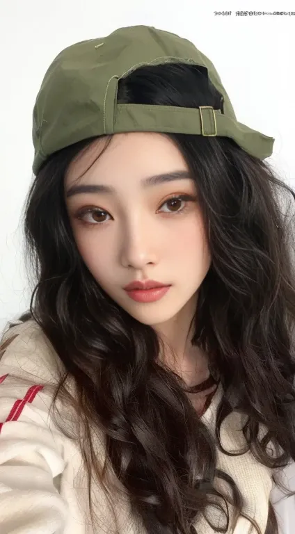 a closeup of a woman with long hair and a hat, Yoshitomo Nara, dilraba dilmurat, with a cute face - fine, chiho, chen xintong, Sha Xi, Xision Wu, motto hole, Marin Kitagawa, Beautiful face of Japanese girls, pretty-face-fine girl