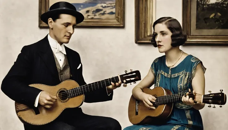 1930; Hardy and Laurel  tocando Ukulelê, by Genevieve Naylor 