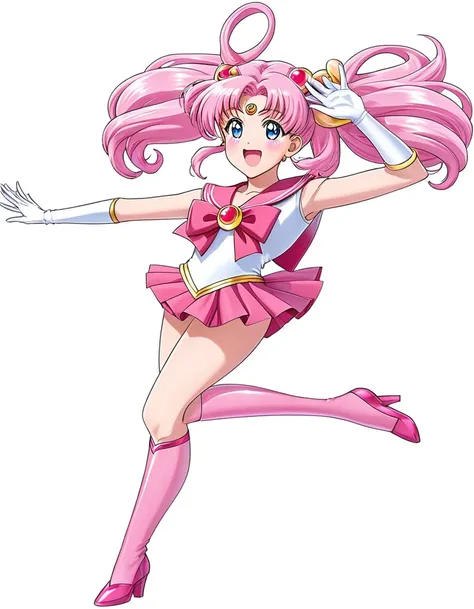 sailor girl in a pink dress and white top with a pink hair, sailor moon!!!!!!!!, the sailor moon. beautiful, pink iconic charact...