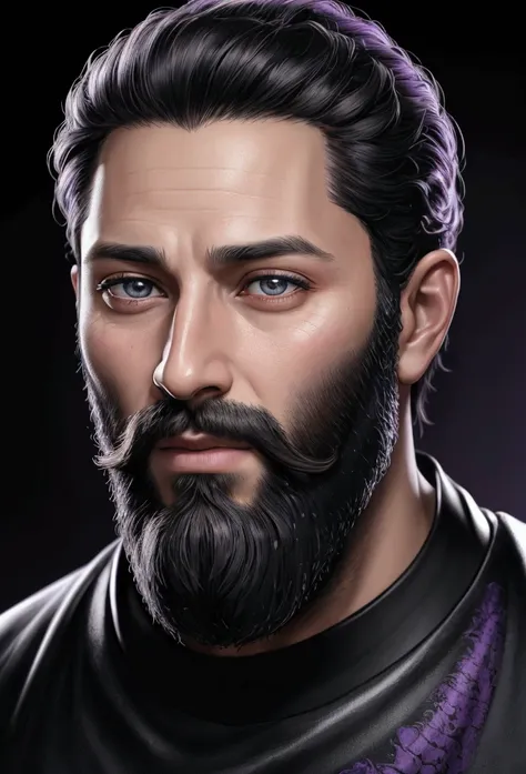 arafed man with a beard and a black shirt with a purple print, realistic self portrait, extremely realistic face, portrait of ultra realistic, hyperrealism self portrait, hyperrealism artstyle, hyperrealistic face, extremely high detailed face, detailed re...