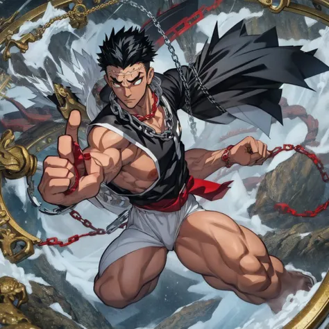 1male, black hair, white eyes, gyomei himejima (best quality, masterpiece: 1.4), fight position, ready to fight, fighting pose, ...