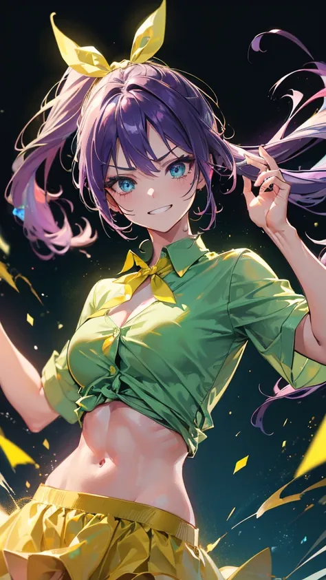 Best quality, Ultra detailed, best quality, insanely detailed, beautiful, masterpiece, 8k, 
break  
Colorful background, refraction Glowing white lines ,Crossing Light,light particles
break 
1lady, purple hair, long hair, high ponytail, (hair  ribon :1.2) ...