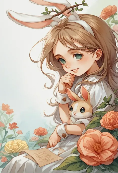 there is a girl with a rabbit in a flowery field, cute digital art, cute detailed digital art, adorable digital painting, beautiful digital art, cute detailed artwork, a beautiful artwork illustration, very beautiful digital art, beautiful digital artwork,...