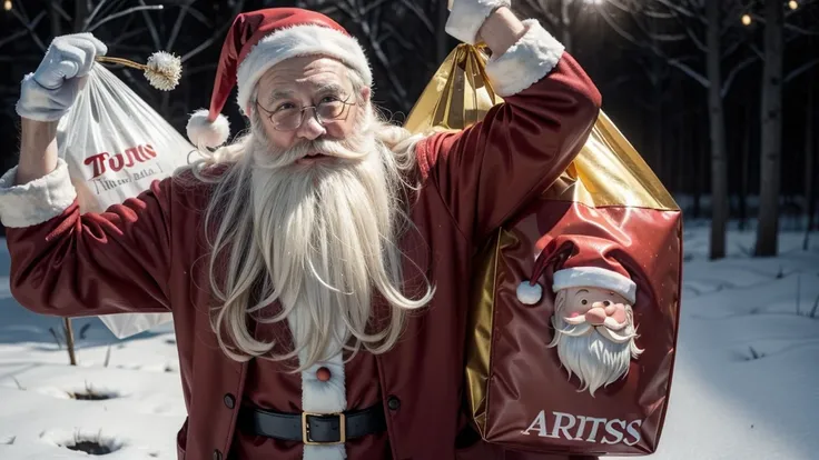 a kind santa claus, Santa Claus is holding a bag of gifts on his back