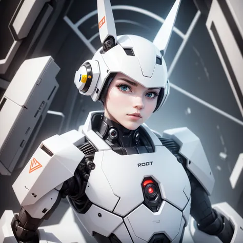 Robot Rabbit, White Color, Humanoid, Portrait Photo,