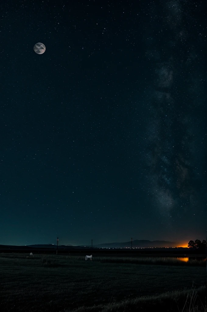 Night landscape with black unicorns 