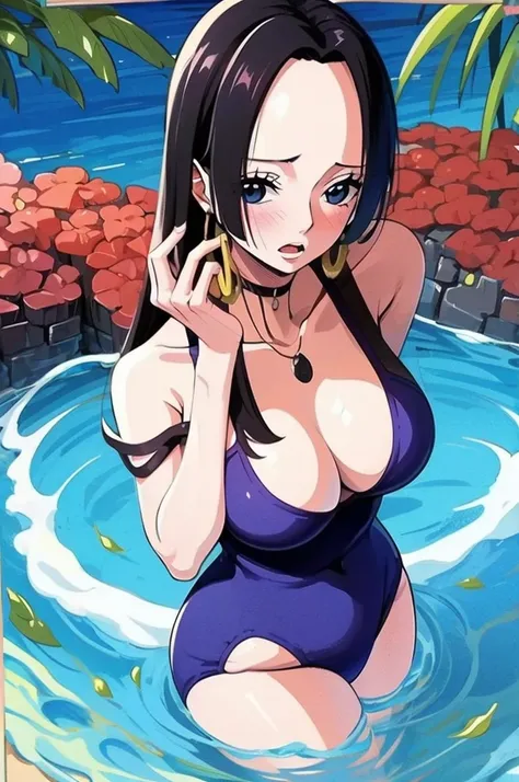 ランダムなポーズ、Random patterned swimsuit、Random Swimsuit、Swimsuits in random colors、Random pose、、Acme Face、Random pose、, Black Eyes、Big Breasts、Semi-long hair、Black Hair、Sandy Beach、、、nsfw、Highest quality、1 girl、solo、Ocean、Sexy pose、Random pose、Blushing、wet、Emba...