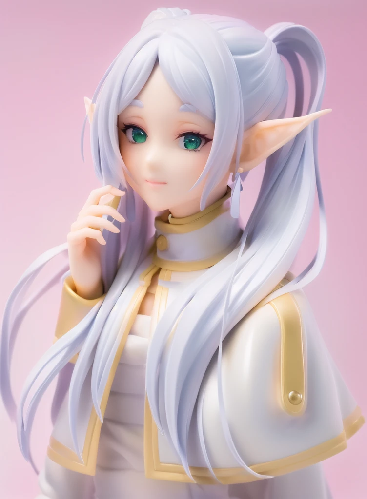 Frieren (Sousou no Frieren), figure, portrait of very beautiful elf, elf girl, Frieren, anime figurine, anime figure, figurine, collectible figure, realistic, masterpiece, [realistic], [3d], (8k, RAW photo, best quality, masterpiece:1.2), ultra high res, p...