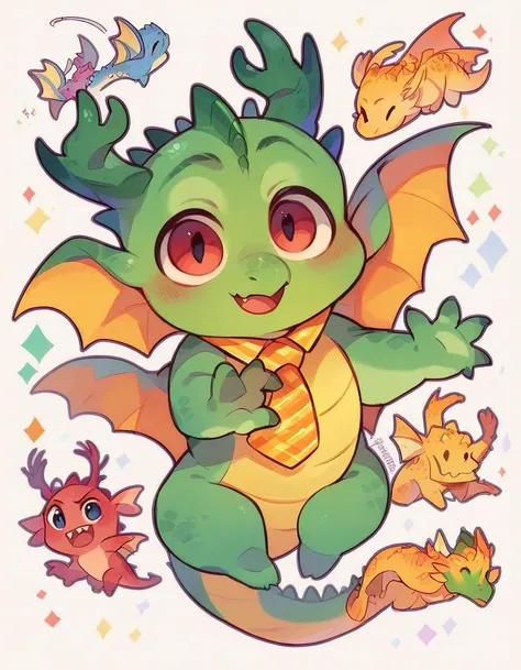  high quality, (dragon), (cute little Dragon), (cartoon:1.3),(((chibi:1.2))),(pixar style:1.2),(cute expression:1.1), ((((red with yellowish colors)))), he wears a gold tie, (((applause pose))), white background, full body, very cute, floating